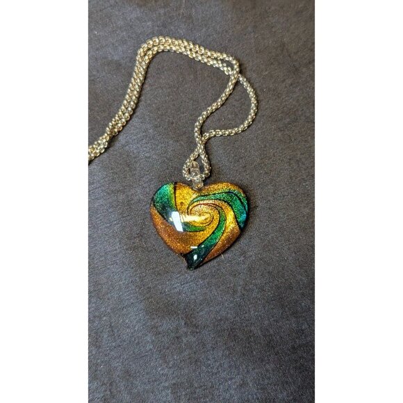 3 for $20 Artisan Dichroic Black Gold Silver Green Heart Glass Pendant - Picture 8 of 9